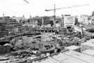 Construction of Ponds Forge Leisure Complex with Barclays Bank, No. 14 Commercial Street right and the General Post Office in the background