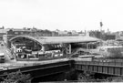 Construction of Ponds Forge Leisure Complex at the junction of Pond Hill and Sheaf Street with Gilbert Street Railway Bridge in the foreground