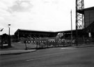 View: s28930 Preparations for the construction of the John Street Stand, Sheffield United FC., Bramall Lane Football Ground showing the junction of Bramall Lane and John Street (left)