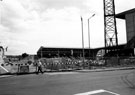 View: s28931 Preparations for the construction of the John Street Stand, Sheffield United FC., Bramall Lane Football Ground showing the junction of Bramall Lane and John Street (left)
