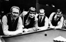 Left to right, John Pulman; Bill Werbeniuk; Eddie Charlton and Willie Thorne, Embassy World Snooker Championship, Crucible Theatre, Tudor Square