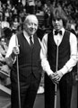 Fred Davis (left) and Kirk Stevens, Embassy World Snooker Championship, Crucible Theatre, Tudor Square