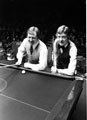 Dennis Taylor (left) and Steve Davis, Embassy World Snooker Championship, Crucible Theatre, Tudor Square