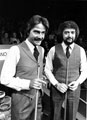 Cliff Thorburn (left) and John Virgo, Embassy World Snooker Championship, Crucible Theatre, Tudor Square