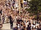 Visit of Queen Elizabeth II and Prince Philip to Sheffield, 29th July 1975. Crowds line Fargate.
