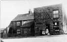 View: t05534 Worrall. Old houses and sweet shop, corner of Towngate Road and Top Road.