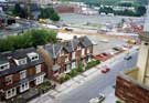View of Bradfield Road, from Regent Court Flats, showing Penistone Road, St John the Baptist, Owlerton (left) and Owlerton Stadium (right)