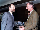 Richmond College, Principal H Smith (right) receiving a trophy from the Institute of Linguistics, c. 1983