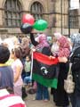 Members of Sheffield’s Libyan community celebrate the advance of rebel troops into the capital, Tripoli during the uprising against Colonel Gaddafi