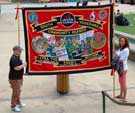 View: a00981 Unite trades union, South Yorkshire Community branch banner at a protest against an English Defence League (EDL) visit to Sheffield