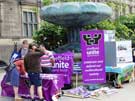 View: a00982 Sheffield Unite Against Fascism stall at a protest against an English Defence League (EDL) visit to Sheffield