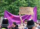Protester: 'This memorial [war memorial] supports anti-facism and so does Sheffield. One Cutlure' at a demonstration against an English Defence League (EDL) visit to Sheffield