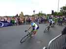 Tour de France cyclists turning onto Wincobank Hill, Jenkin Road