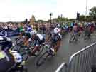 Tour de France cyclists turning onto Wincobank Hill, Jenkin Road