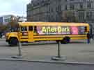 View: a01462 Big yellow bus on Fargate advertising 'After Dark' event, 5/11/14, Don Valley Bowl