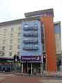 Premier Inn, No.19 Angel Street showing (left) Poundland, discount shop (No.15)