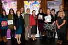 Authors at the Sheffield Children's Book Award, showing Lord Mayor, Councillor Vickie Priestley (6th left) and Lord Mayor's Consort, Mr.Priestley (5th left)  