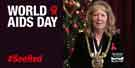 Lord Mayor of Sheffield, Councillor Anne Murphy, commemorates World Aids Day by wearing a red ribbon