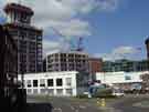 Broad Lane roundabout as seen from Townhead Street showing the construction of flats on (left) Garden Street and (centre) Hollis Croft