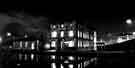 Night time view at Sheffield Canal Basin looking towards Sheaf Quay, originally offices of Sheaf Works and later a public house and then offices