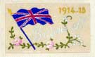 Postcard with embroidered illustration depicting Union Jack flag, flowers and the dates 1914-15, with the caption 'Britons all' Postcard with embroidered illustration depicting Union Jack flag, flowers and the dates 1914-15, with the caption 'Britons all'