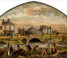 Coloured engraving of scene following the Sheffield Flood: remains of bridge, Hillsborough