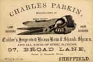 Card of Charles Parkin, scissor manufacturer, 97 Broad Lane (corner of Newcastle Street)