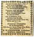 Card issued by Sheffield confectioners, R Waterhouse of West Bar, for distribution with funeral biscuits Card issued by Sheffield confectioners, R Waterhouse of West Bar, for distribution with funeral biscuits