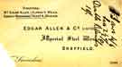 Edgar Allen and Co Ltd, Imperial Steel Works, Sheffield - card of T. Swindin, c. 1890