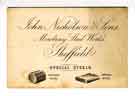 John Nicholson and Sons, Mowbray Steel Works, Sheffield - business card, c. 1890