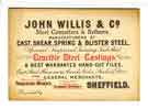John Willis and Company, Speciality Works, Attercliffe - formerly Parkside Works, Sussex Street, Sheffield - business card, c. 1890