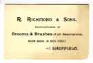 R Richmond and Sons, Broom Works, 36 Bath Street, Sheffield - manufacturers of brooms and brushes - business card, c. 1890