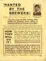 Flier issued by Sheffield Temperance Association entitled 'Wanted by the Brewers!' (front)