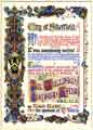 Part of the illuminated address from the Sheffield Corporation recording appreciation for Sir William Edward Hart's services to Local Government and the city of Sheffield ...