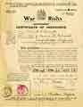 View: arc02418 Government War Risks certificate of insurance issued to M. H. Bennett, of 6 Queen Street, Belmont, Chapeltown, Sheffield