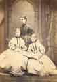 'Agnes, Sibie(?) and Edith', thought to depict sisters Mary Agnes Hoole (1848 - 1936) and Edith Hoole (1850 - 1943) [who later married Arthur Wightman] pictured as girls/teenagers with an unknown third young lady 'Sibie'(?), c1860s