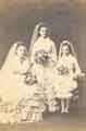 Three young ladies as bridesmaids, uncaptioned but probably depicting Annie Maria Dixon (1853 - 1944), Florence Dixon (1857 - 1935), and Beatrice Helen Dixon (1866 - 1947)