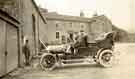 Wightman family members in motorcars outside what appears to be the Ladybower Inn, Derbyshire