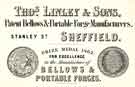 Thomas Linley and Sons, Bellows and Portable Forge Manufacturers, 1 Stanley Street - advertisement for circular bellows and portable forges, etc