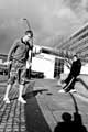 A youth plays football near Sheffield Hallam University