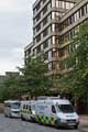 Police vans on Balm Green showing (right) Fountain Precinct offices
