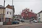 Abbeydale Road: looking up South View Road. On left Superfit Autocentre, behind scaffolding is the former Abbeydale Methodist Church 