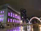 Sheffield Central Library, Winter Gardens and St Paul's City Lofts, Tudor Square / Surrey Street at night Sheffield Central Library, Winter Gardens and St Paul's City Lofts, Tudor Square / Surrey Street at night