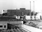 Rear of Charles Clifford Dental Hospital, also showing construction work beginning on the Royal Hallamshire Hospital., 6 November 1969