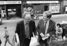 Ecclesfield Library, High Street, Councillor David Brown and Shadow spokesman for the Arts Norman Buchan arriving for the opening ceremony showing (back) No. 62 Trustee Savings Bank