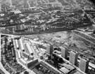 Aerial view of (bottom) Woodside and Pye Bank Flats and maisonettes, Pitsmoor and (top) Neepsend and Netherthorpe area