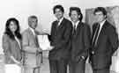 Director of Libraries, Keith Crawshaw (far right) at the presentation of an award to John Menzies Library Services in recognition of their sponsorship of the Opening the Book Festival,1989