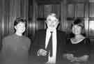 View: s31941 Pat Coleman (left), Director of Libraries and authors Stan Barstow (centre) and Margaret Drabble (right) at Literary Dinner, Town Hall, Pinstone Street