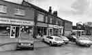 Shops on Nos. 48 to 32 Sandygate Road, Crosspool, showing George's Handyman's Supplies; Celia, drapers; J.W.Rose, bakers; Ashe and Nephew, wine merchants and Sheffield and Ecclesall Cooperative Society Ltd