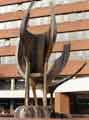 Exploding Crucible sculpture, Moorfoot, showing former Manpower Services Commission offices behind
